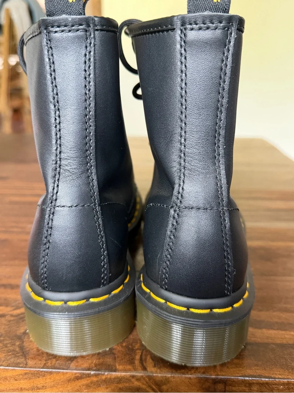 Dr. Martens Kids Black Lace-Up Boots with Yellow Stitching